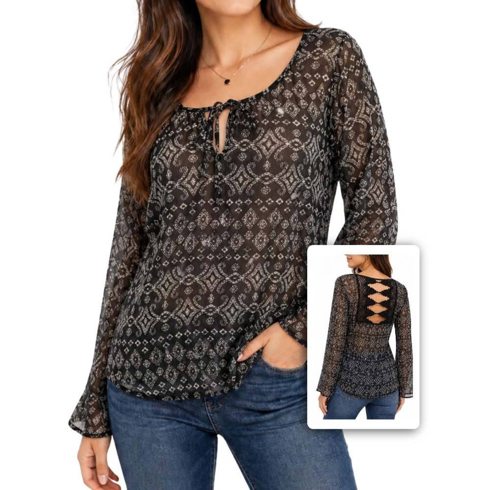 Maurices Sheer Peasant Blouse Bell Sleeve Lightweight Festival Boho Summer S
